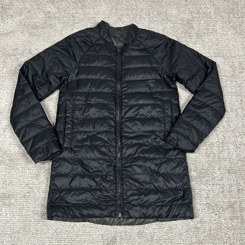 Athleta ReversaWarm Coat Womens XS Goose Down Reversible Black Green Gray Jacket